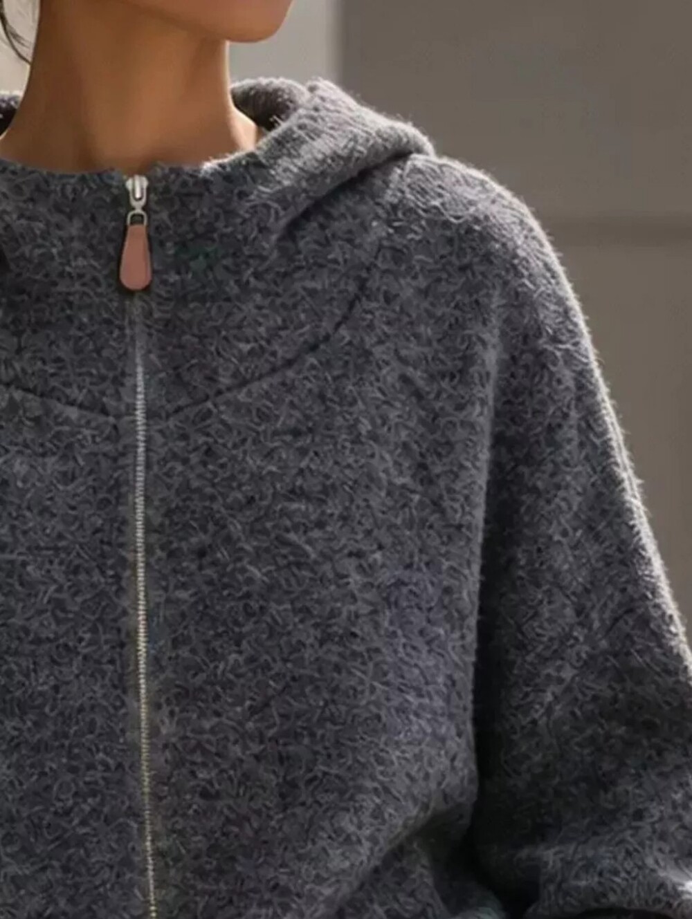 Contrast Denim Pockets Hooded Cardigan - Picture 2 of 2